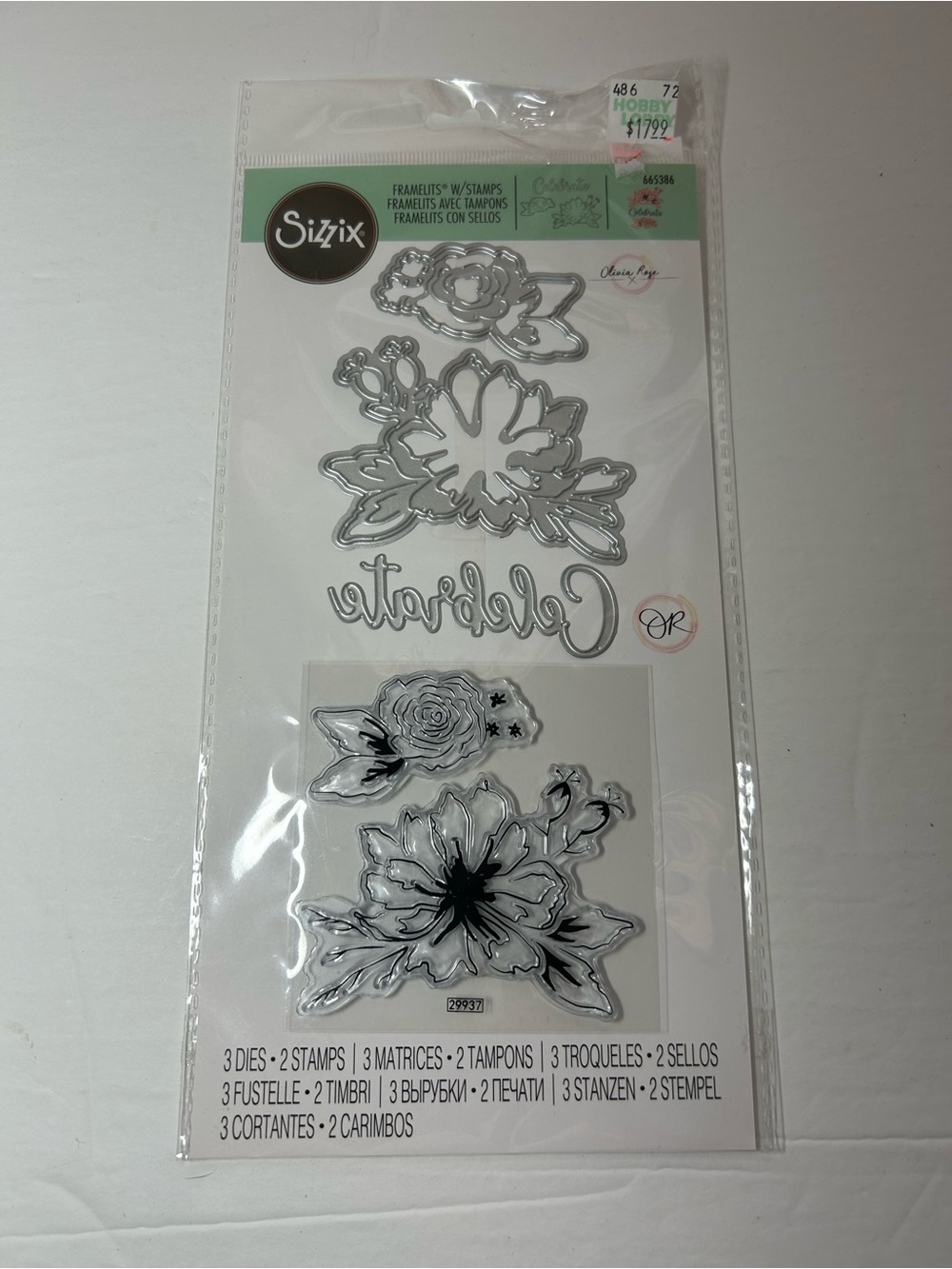 Sizzix Framelits Floral Die & Stamp Set Celebration Olivia Rose 665386